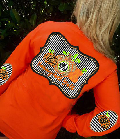 Happy Fall Yall Monogram Elbow Patch Long Sleeve Shirt: Pumpkin Patch