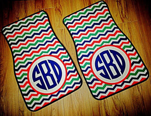 Monogram Car Mats: Neon Chevron/ Circle