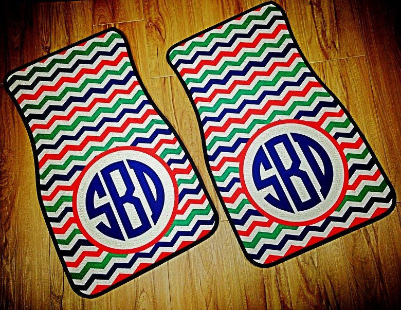 Monogram Car Mats: Neon Chevron/ Circle