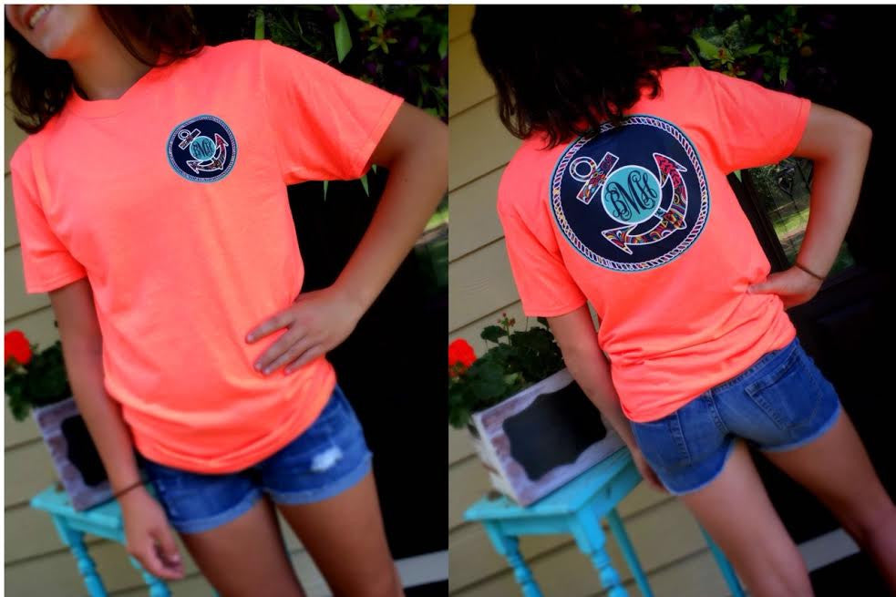 Anchors Away Monogram T-Shirt: Neon Heather Coral