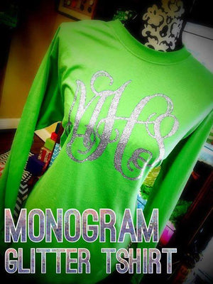 Classic Monogram Long Sleeve T-shirt: Irish Green/ Silver Glitter