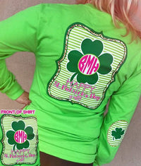 Happy St. Patricks Day Yall Monogram Elbow Patch Long Sleeve Shirt: Lime Green