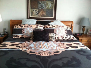 KK's Custom Bedding: Black Damask/ Cheetah Print