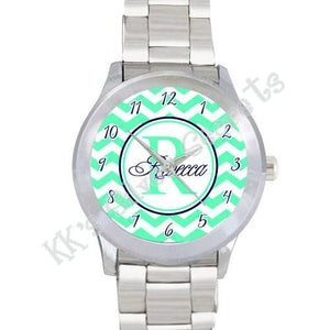 Lime Green Chevron Watch Name w/ Numbers: Navy