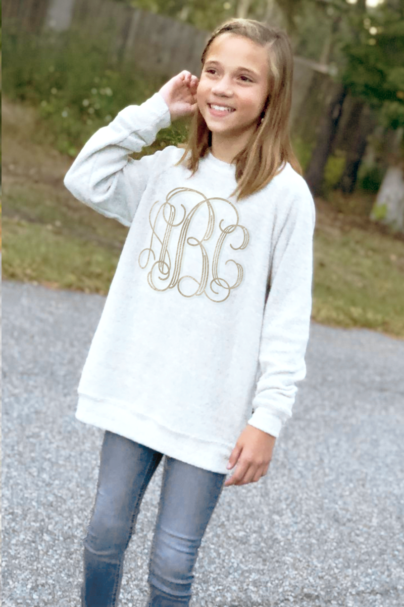 Embroidered Poodle Fleece Crew Sweatshirt