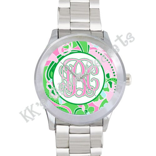Floral Print Watch: Pink/ Green