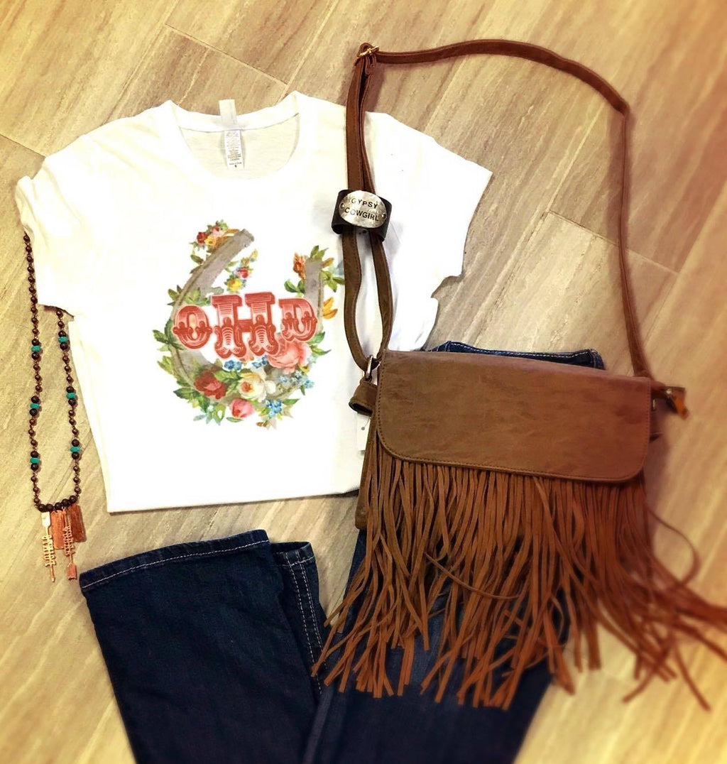 Western Monogram Horse/Floral Fitted Tee