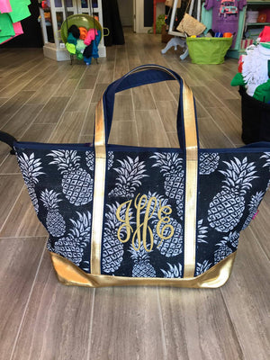 Navy/Gold Pineapple Tote