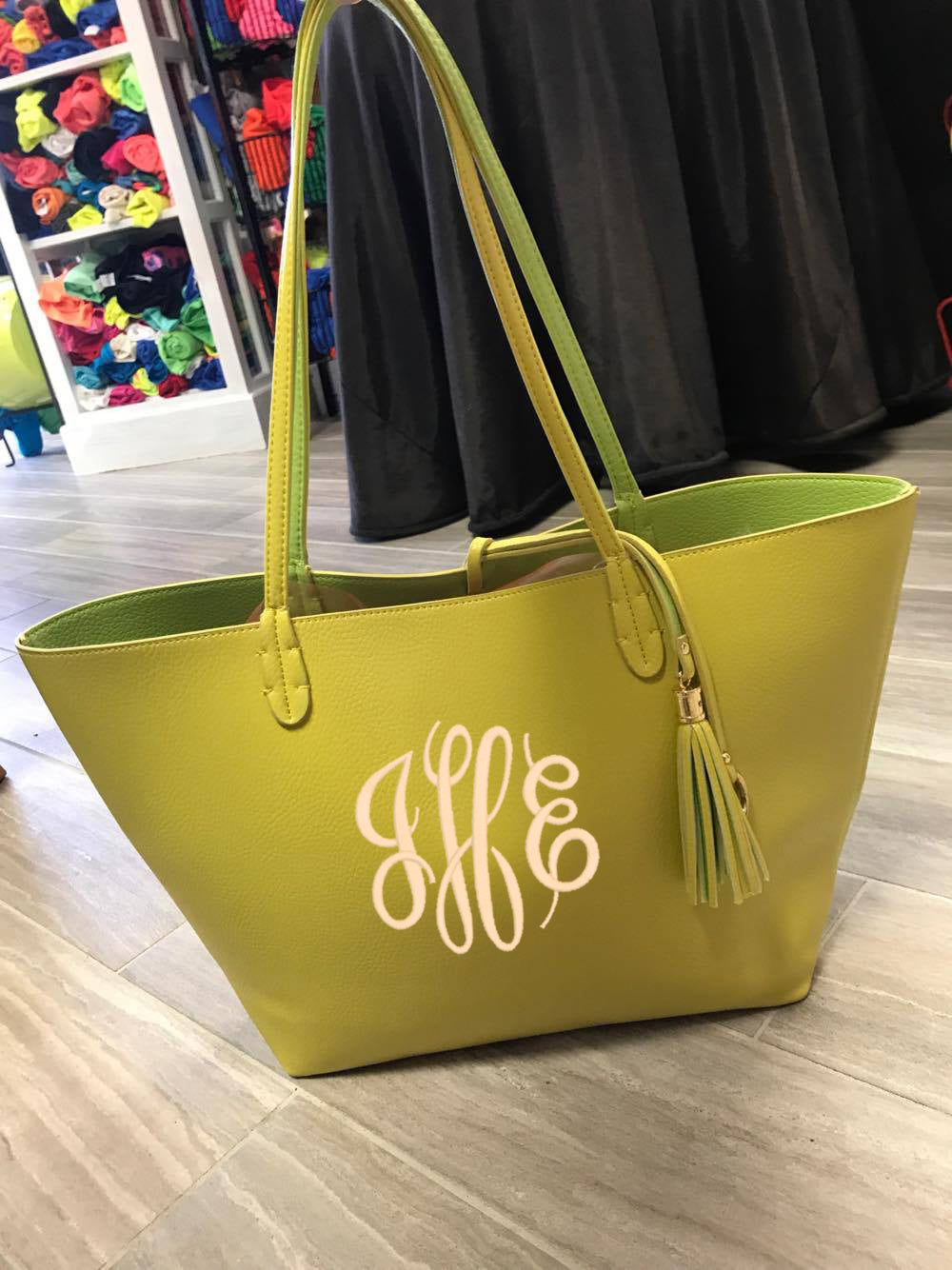 Lime Monogram Tassel Purse