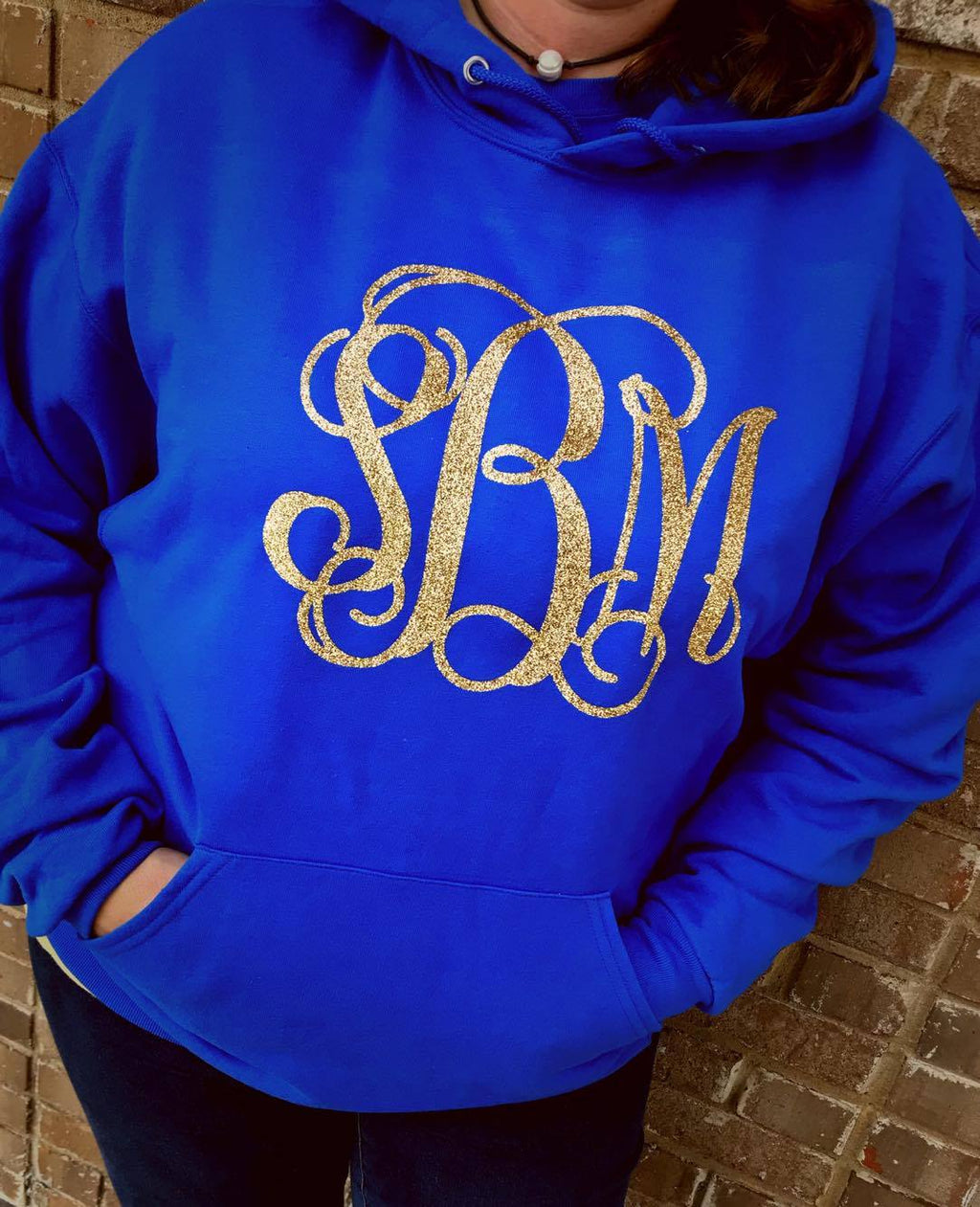 Monogram Hoodie: Royal/Gold Glitter