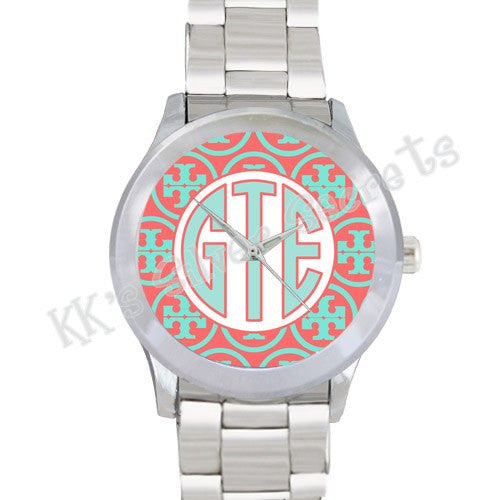 Designer Inspired Watch: Coral/ Aqua/ White