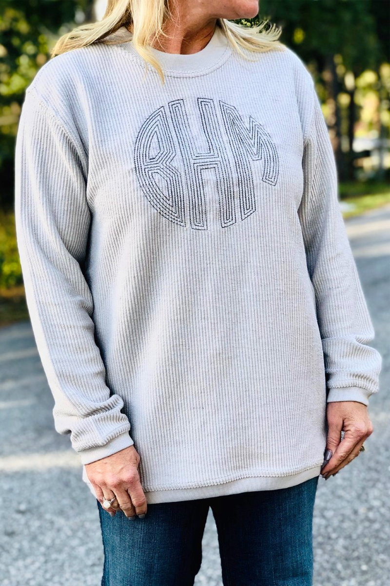 Embroidered Washed Cord Crew Sweatshirt