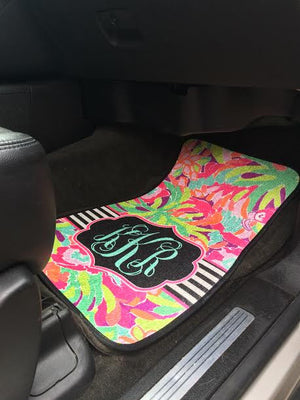 Monogram Car Mats: Flamingo Stripe