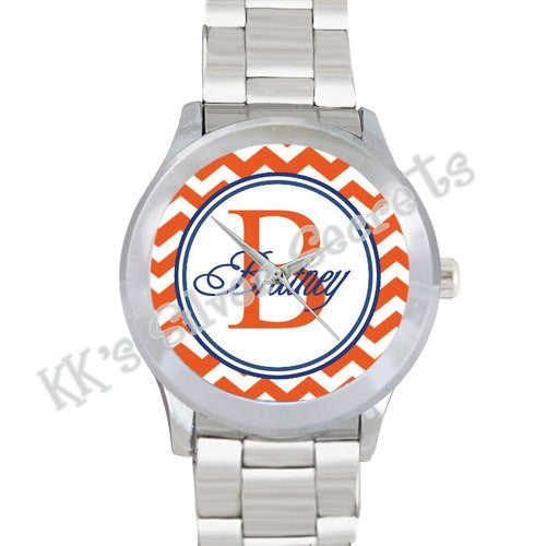 Orange Chevron Monogram Watch: Navy/ Full Name