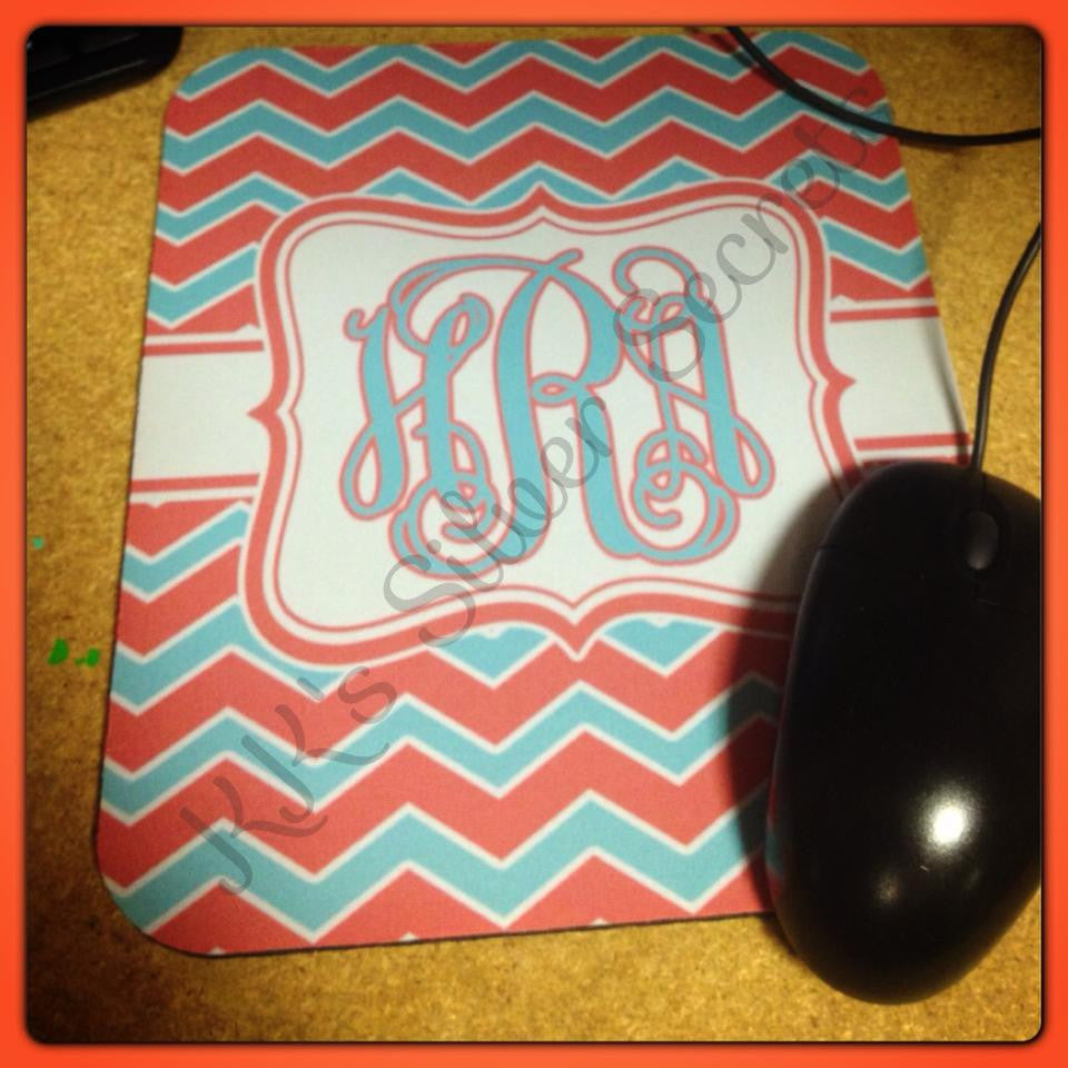 Monogram Mousepad: Aqua/Coral Chevron