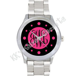 Solid Watch: Black/ Pink Number Dots