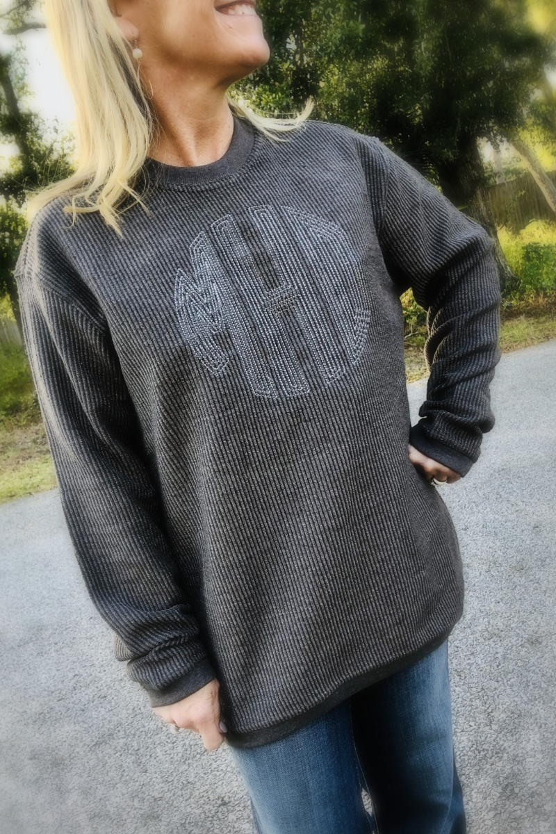 Embroidered Washed Cord Crew Sweatshirt