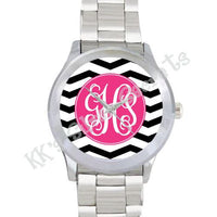 Black/ White Chevron Watch: Pink/ Vine