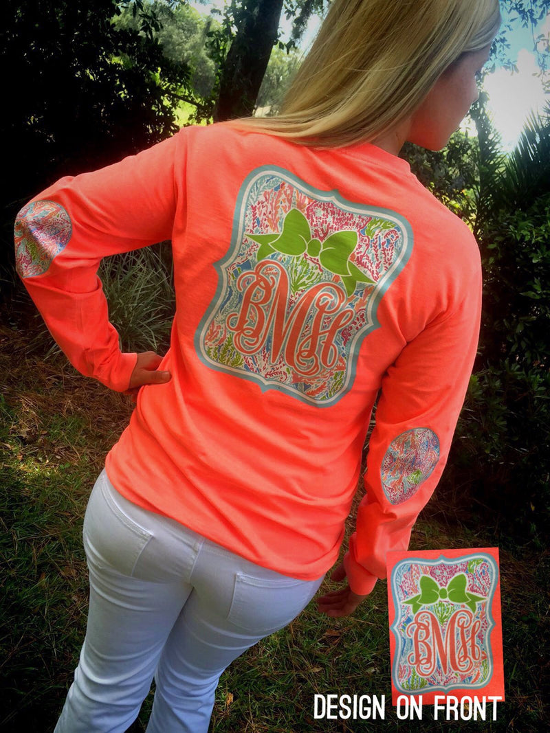Bow-tiful Monogram Elbow Pad: Neon Coral