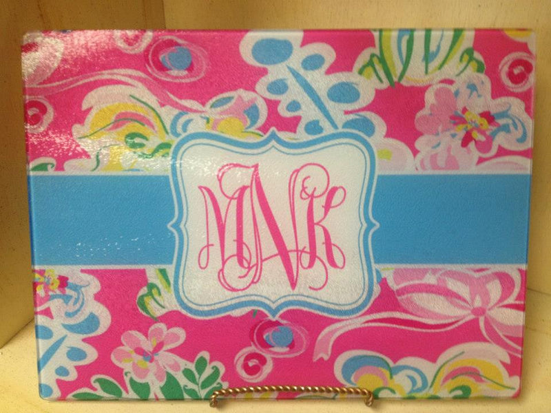 Monogram Cutting Board: Floral/ Pink