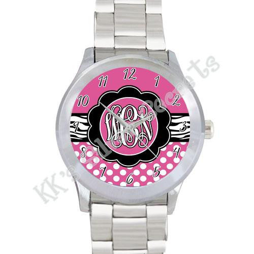 Monogram Watch: Zebra/ Black and Pink Polka Dots