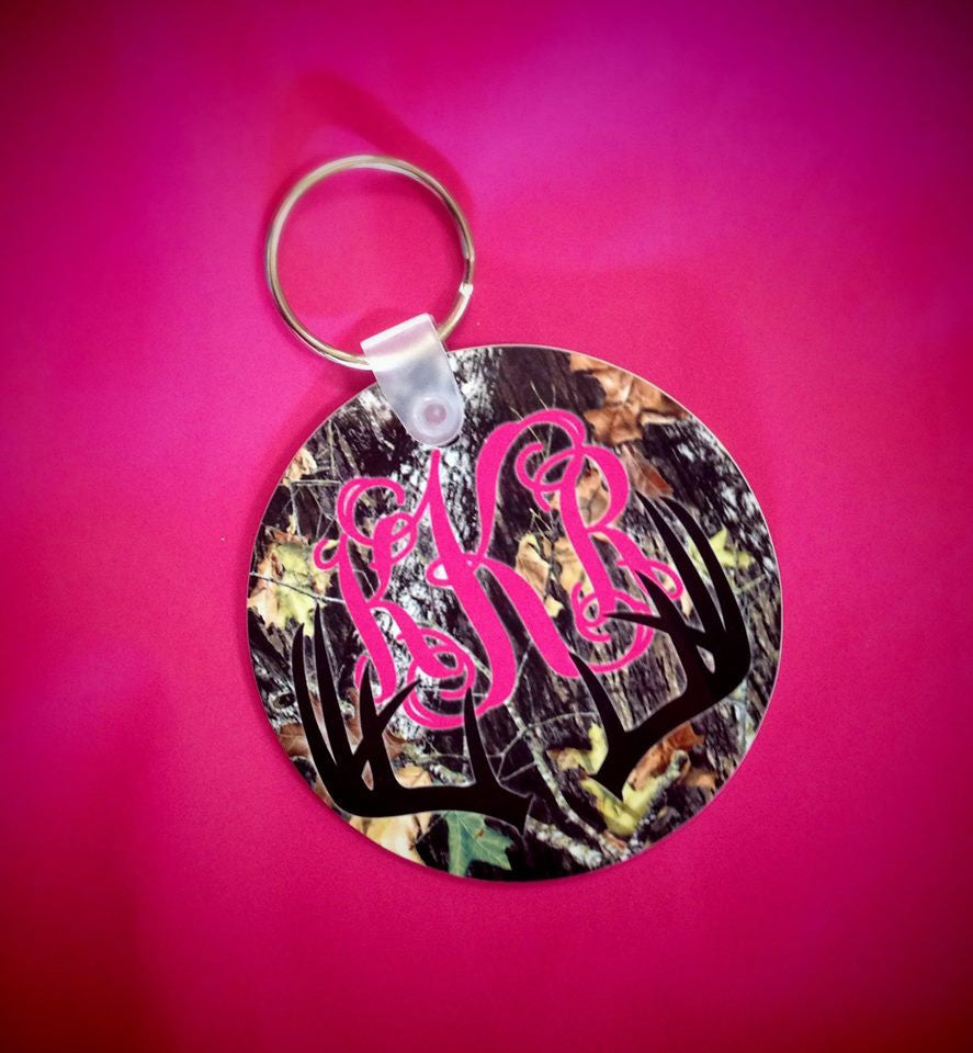 Monogrammed Keychain: Hot Pink/ Camo