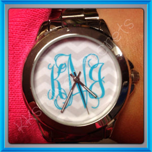 Monogram Chevron Watch: Grey/ Aqua