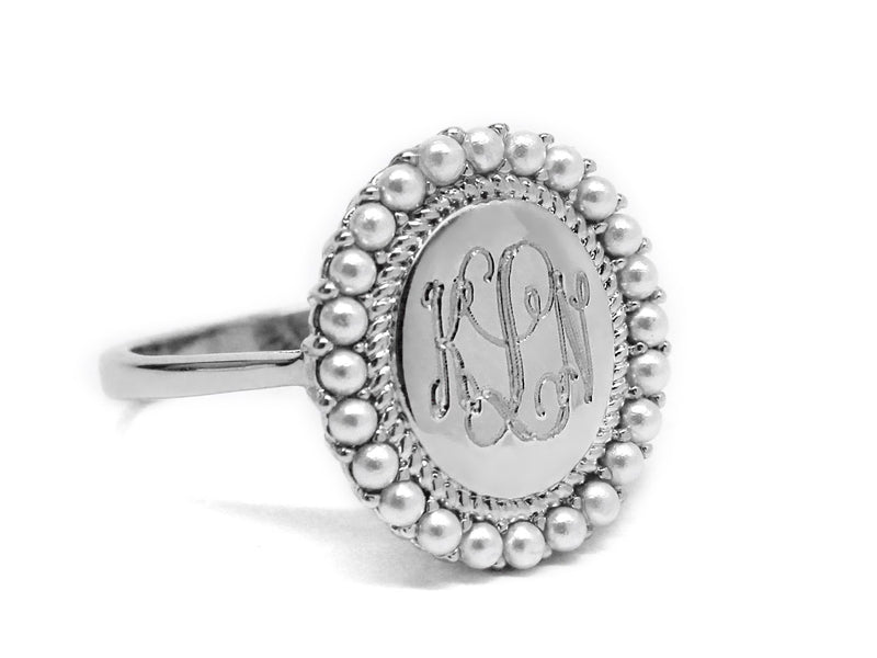 Monogram Pearl Oval: Sterling Silver Ring