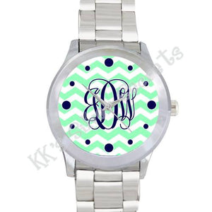 Lime Green Chevron Watch w/ Dots: Navy