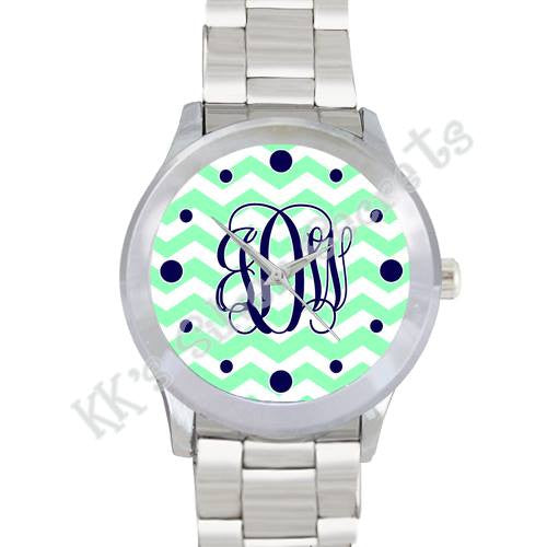 Lime Green Chevron Watch w/ Dots: Navy