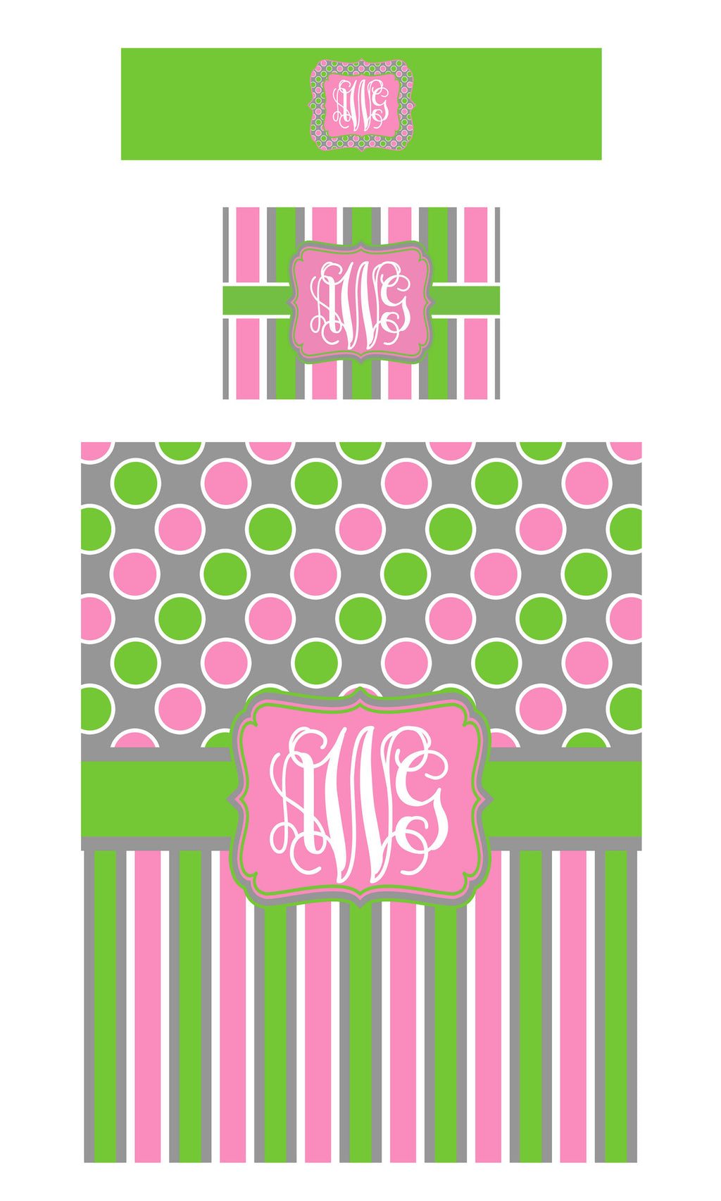 KK's Custom Bedding: Pink and Green Dots and Stripes