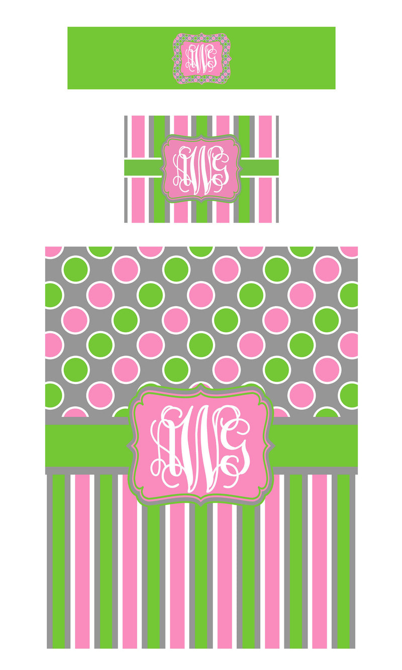 KK's Custom Bedding: Pink and Green Dots and Stripes