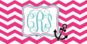 License Plate: Hot Pink Chevron/ Anchor