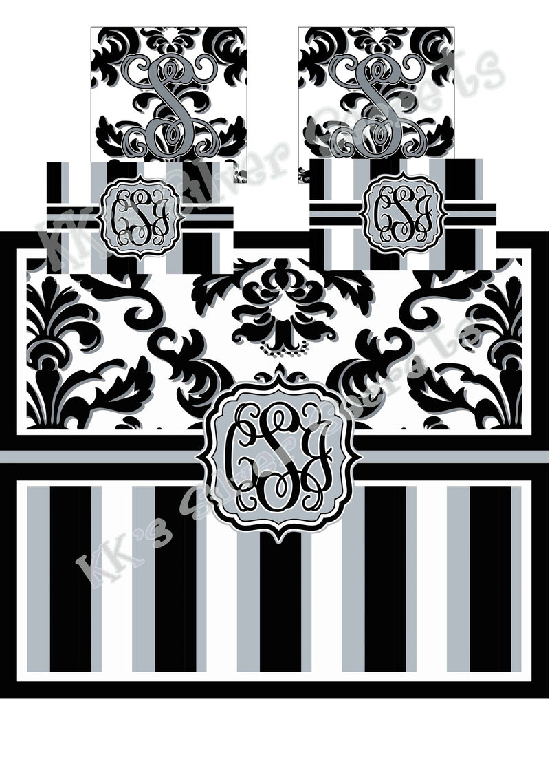 KK's Custom Bedding: Damask with Stripes