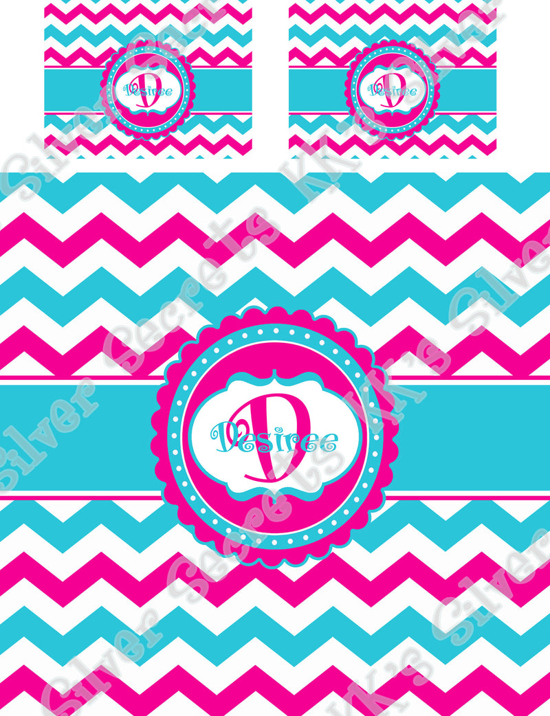 KK's Custom Bedding: Pink and Blue Chevron