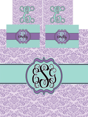 KK's Custom Bedding: Purple Damask