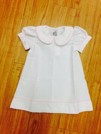 Collared Dress: White/ Light Pink Trim
