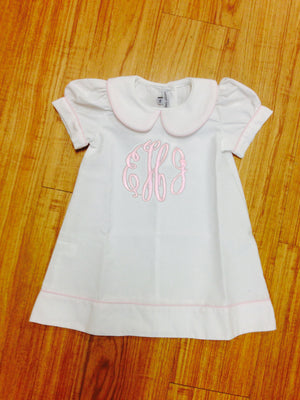 Collared Dress: White/ Light Pink Trim