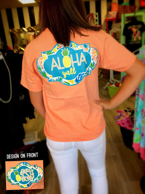 Aloha Yall Monogram Tee: Pineapple/Mango Color Tee