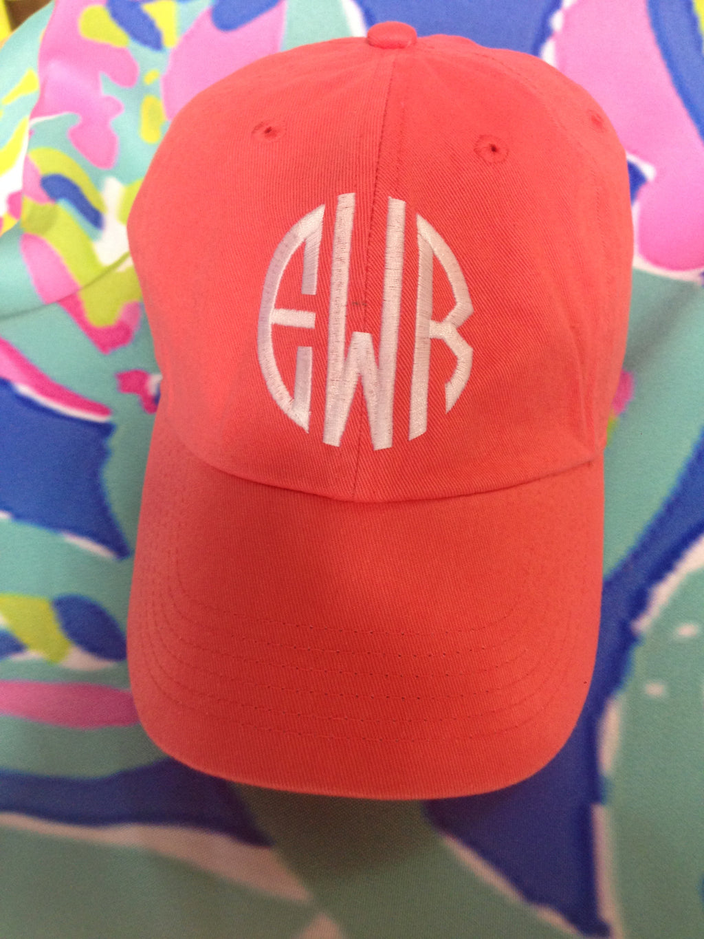 Monogram Baseball Hat: Coral - Circle/ White