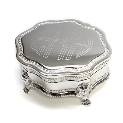 Ornate Monogram Silver Jewelry Box