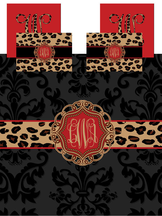 KK's Custom Bedding: Dark Leopard Print/ Damask