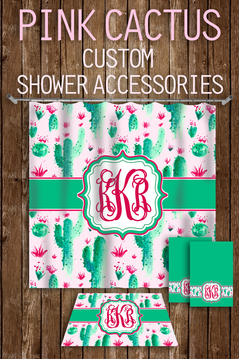 Custom Shower Accessories: Pink Cactus