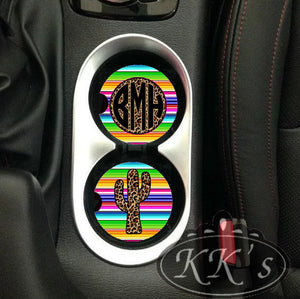 Serape/Cheetah/Cactus Monogram Car Coaster Set