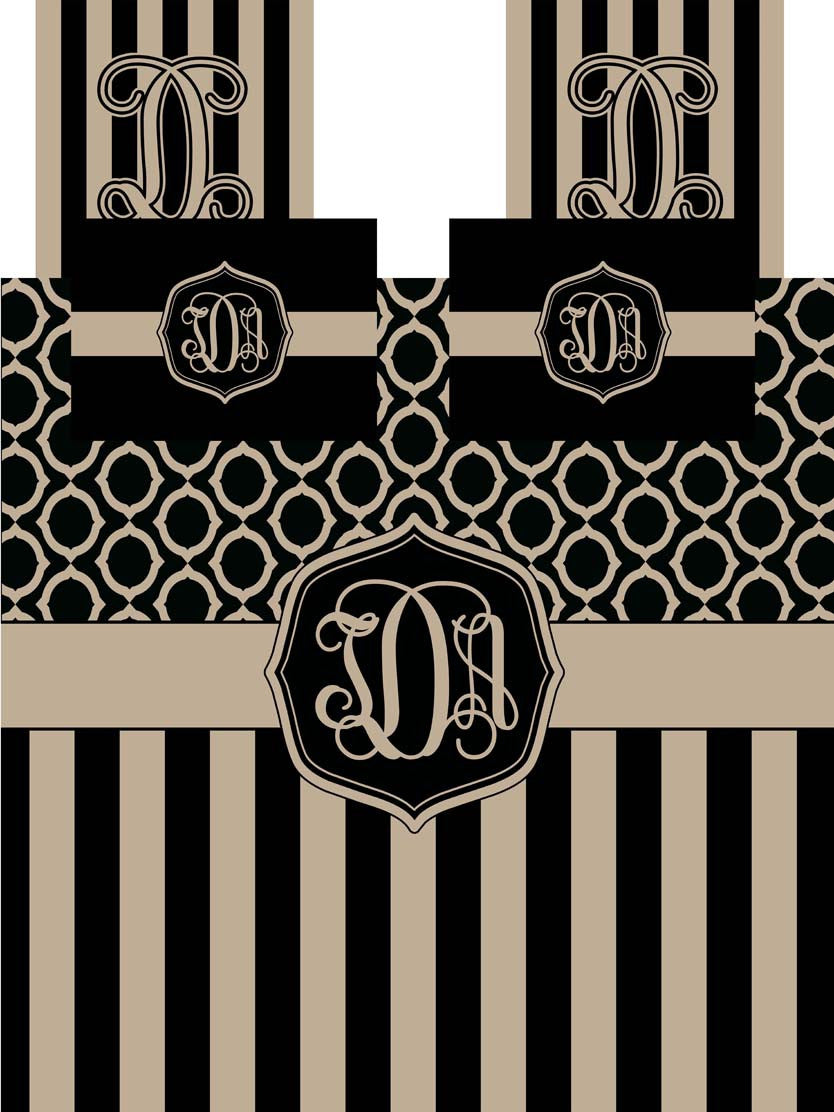 KK's Custom Bedding: Beige & Black w/ Stripes