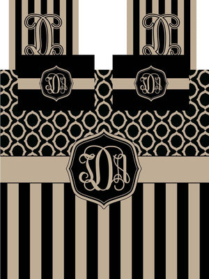 KK's Custom Bedding: Beige & Black w/ Stripes