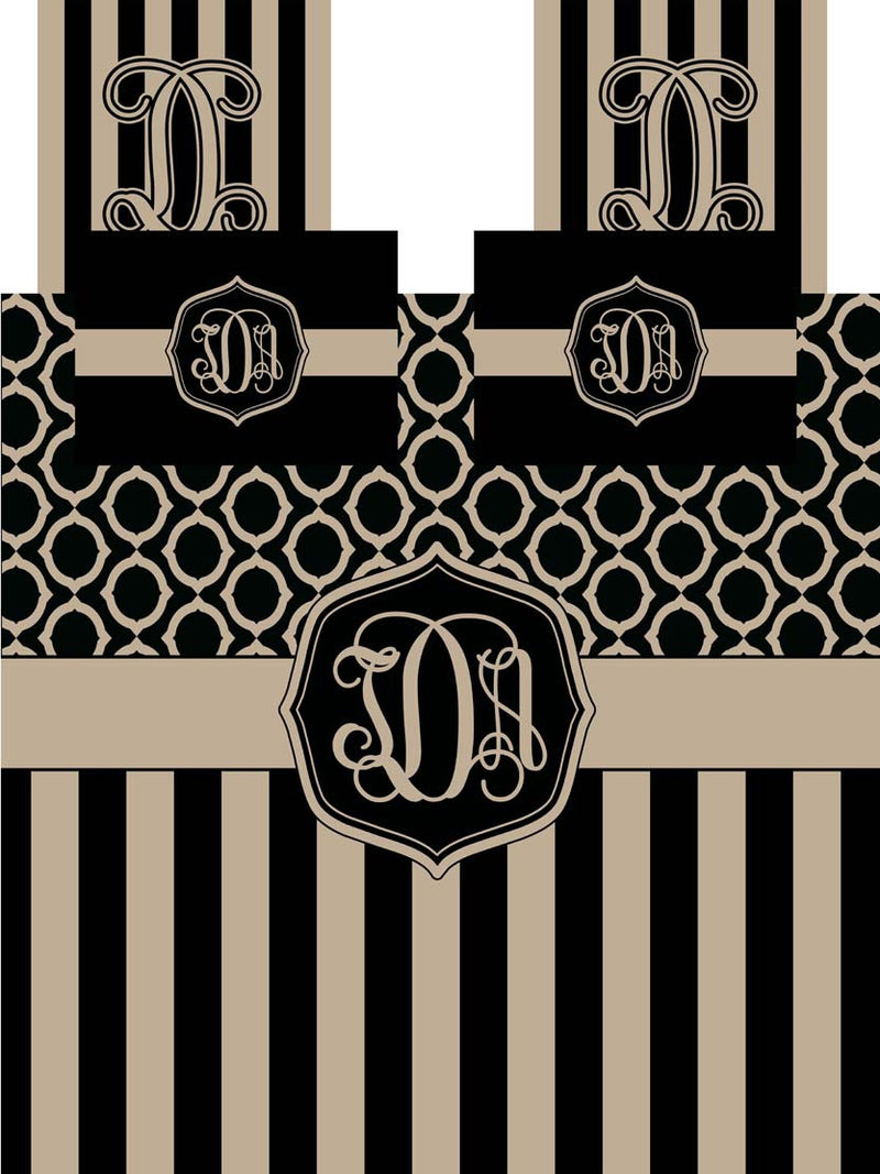KK's Custom Bedding: Beige & Black w/ Stripes