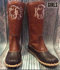 Girl's Monogrammed Duck Boots: Brown