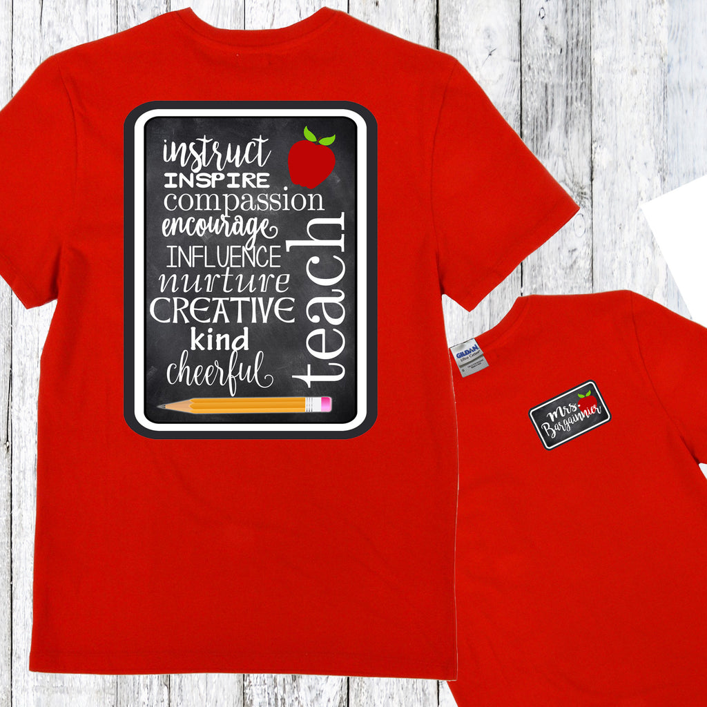 Teacher Blackboard Monogram Tshirt: RED