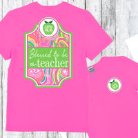 Teacher: Blessed to be a Teacher Monogram Tshirt: Neon Pink